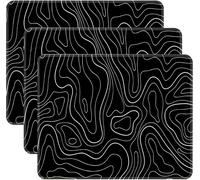 KJAKL-Lot de 3 tapis de souris avec bords cousus, topographique, base en caoutchouc antidérapant, pour bureau, ordinateur portable, PC (66 x 53,3 cm, topo noir)
