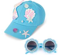 Kjakl-Set Casquette Fille Lunette De Soleil Enfant, Casquette De Baseball Queue De Sirène Pour Filles Chapeau Été Réglable Et Forme De Fleur Lunettes De Soleil Avec Strass Perles