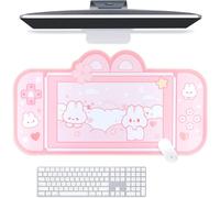 KJAKL-Sous-main lapin Tapis de jeu pour clavier NS Switch Grand tapis de souris Pastel Pink Animal Kawaii Cute Anime Desk Blotter Protector (Lapin Rose, Grand)