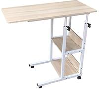 KJAKSXNSE Table de Chevet for Ordinateur Portable, avec des étagères, Ascenseur réglable Bureau Permanent, Plateau Mobile Multifonction en Savoir Desserte, Beige, 66-84cm