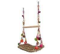 KJAOYU Balançoire interactive en jonc de mer pour oiseaux - Hamac d'escalade à double couche avec boules en rotin multicolores avec perchoir en bois pour oiseaux de compagnie - pour le jeu, le repos