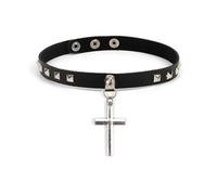 KJBDQQH Collier Ras-du-Cou Punk Spike Choker Necklaces Punk Faux Leather Collar for Women Men Cool Big Rivets Studded Chocker Necklace Goth Style Accessori pour Un Usage Quotidien(Blue Zinc Plated)