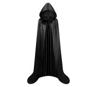 KJBDQQH costume de sorcière Adult Satin Material Cloth Cape Stand-up Collar with Hood Black Cloak Halloween Costume(Black,130)