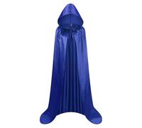 KJBDQQH costume de sorcière Adult Satin Material Cloth Cape Stand-up Collar with Hood Black Cloak Halloween Costume(Blue,170)