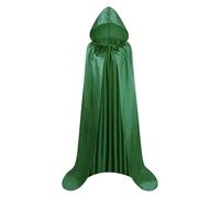 KJBDQQH costume de sorcière Adult Satin Material Cloth Cape Stand-up Collar with Hood Black Cloak Halloween Costume(Green,170)