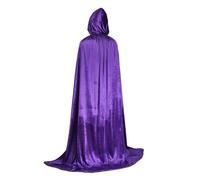 KJBDQQH costume de sorcière Halloween Pleuche Velvet Cloak Cape Hooded Medieval Costume Witch Wicca Vampire(PURPLE,90cm)
