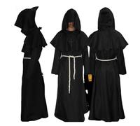 KJBDQQH costume de sorcière Medieval Hooded Monk Costume Plague Doctor Cos Adult Men Halloween(Black,XXL_BLACK)