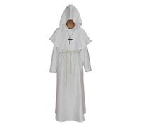 KJBDQQH costume de sorcière Medieval Hooded Monk Costume Plague Doctor Cos Adult Men Halloween(WHITE,L_BLACK)