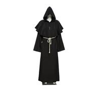 KJBDQQH costume de sorcière Medieval Monk Church Clergy Costume Men's Hooded Cowl Gown Robe Cape(Black,L_MEDIEVAL MONK)