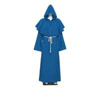KJBDQQH costume de sorcière Medieval Monk Church Clergy Costume Men's Hooded Cowl Gown Robe Cape(Blue,XXL_MEDIEVAL MONK)