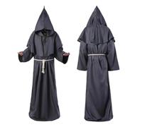 KJBDQQH costume de sorcière Medieval Monk Church Clergy Costume Men's Hooded Cowl Gown Robe Cape(Grey,XL_MEDIEVAL MONK)