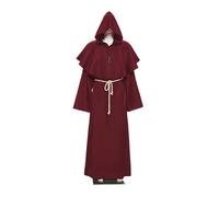 KJBDQQH costume de sorcière Medieval Monk Church Clergy Costume Men's Hooded Cowl Gown Robe Cape(Red,M_MEDIEVAL MONK)