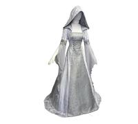 KJBDQQH costume de sorcière Women Witch Dress Medieval Renaissance Maxi Train Halloween Devil Pagan Costume(Silver,L)