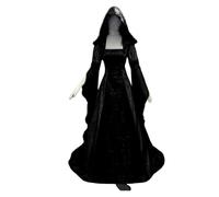 KJBDQQH costume de sorcière Women Witch Dress Medieval Renaissance Maxi Train Halloween Devil Pagan Costume(Black,M)