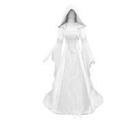 KJBDQQH costume de sorcière Women Witch Dress Medieval Renaissance Maxi Train Halloween Devil Pagan Costume(White,L)