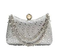 KJBDQQH Sac à Main Incrusté de Diamants Pochette de soirée vintage ornée strass et diamants, petite pochette dorée, argentée bleue for femme, idéale for un mariage ou une fête(Silver)