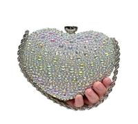 KJBDQQH Sac à Main Incrusté de Diamants Pochette en forme de cœur incrustée diamants et cristaux, sac à main orné pierres, idéal for une cérémonie ou soirée. bandoulière strassée(Silver)