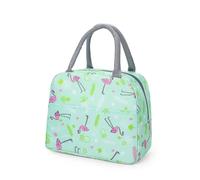 KJBDQQH sac repas Sac à lunch avec poignée, sac isotherme for femmes et enfants, boîte à lunch, pique-nique, voyage, stockage portable des aliments, sac isotherme for petit-déjeuner(Green Flamingo)