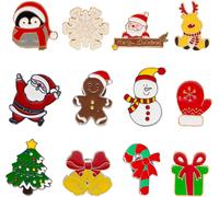Kjdal-12 Pièces Broche De Noël Set Série Noël Pins Émail Bonhomme De Neige,Petit Ours,Arbre De Noël,Père Noël,Renne Sac Veste Bijoux Diy Accessoires Sur Le Thème De Noël