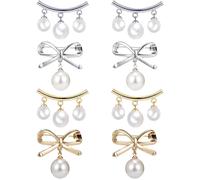Kjdal-8 Pièces Mode Broche De Perle Simulée Épingle Femmes Arcs Décoratifs Clips De Pour La Fixation De Pull,Châles Et Robes,Épingles De Sûreté Pour .2 Styles,Or Et Argent.