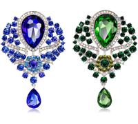 Kjdal-Careor Lot De 2 Broches Élégantes En Faux Cristal Et Strass Pour Collier De Sécurité Gravé,Bijoux Pour Femmes Et Filles,3.3""X2.2"",Acier Allié,Strass