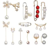 Kjdal-Mode Broche De Perle Simulée,12 Épingles À Double Fausse Perle,Broche En Perle Artificielle,Épingle À Nourrice Avec Faux Strass Et Perle,Broche Perle Femme,Pour Vêtements,Foulard