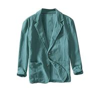 KJDWJKJRF Blazer en lin pour homme - Veste de costume - Deux boutons - Léger - En lin - Coupe droite - Pour les loisirs - 2 boutons, Vert-A., XXXXL