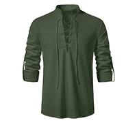 KJDWJKJRF Chemise en lin écossaise pour homme - Style médiéval - Costume de viking - Renaissance victorienne - Steampunk - Col montant - Pour cosplay, vert, M