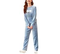 KJDWJKJRF Pyjama en polaire pour femme - Automne - Hiver - Chaud - Flanelle - Ensemble de pyjama épais - Velours corail - Manches longues - Dessin animé - En flanelle, b bleu, M