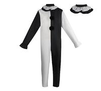 KJDWJKJRF Terrifier Costume adulte Cosplay Terrifier Clown Costume Halloween Tueur de Nuit Terreur Scary Clown Combinaison Tenues Déguisement Carnaval Anniversaire Mascarade Fête Vêtements Noir Blanc
