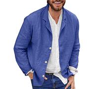 KJDWJKJRF Veste de costume décontractée à col châle pour homme - Blazer d'été en lin - Simple boutonnage - Coupe ample - Veste de sport - Bouton - Convient pour les fêtes, S#01 bleu, XXXL