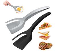 KJG Spatule à œufs au plat 2 en 1 - Spatule à œufs au plat - Multifonction - Haute résistance à la température - Pour retourner omelette, crêpes, steak, poisson et œuf (noir et gris)