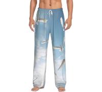 KJGvbn Pantalon de pyjama pour homme avec imprimé flocage d'oiseaux, pantalon de pyjama doux avec poches, vêtement de nuit léger pour un sommeil confortable, blanc, XXXL