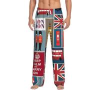 KJGvbn Pantalon de pyjama pour homme imprimé symboles de l'Angleterre - Pantalon de pyjama doux avec poches - Vêtement de nuit léger pour un sommeil confortable, blanc, XXL