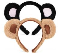 KJHBV 2 Pcs Bandeaux Ours en Peluche Élastiques Serrage-têtes à Oreilles D'animaux Créatifs Accessoires Photo pour Portraits et Fêtes D'halloween Noël