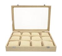 KJHBV Boîte à Montres Design Simple et Élégant en Tissu de Jute avec 12 Compartiments Protège et Expose Montres et Bijoux pour Usage Domestique ou Boutique