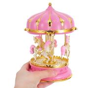 KJHBV Boîte à Musique Rotative Manège en Plastique Rose Scintillant Cheval en Bois, Décoration de Bureau pour Chambre, Présent Romantique Saint-Valentin