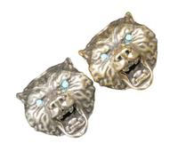 KJHBV Charms Vintage Tête D'ours en Laiton avec Œil Turquoise, Perles pour Bijoux avec Grand Trou, 2 Pièces pour Projets Professionnels et Bracelets