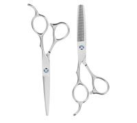 KJHBV Ciseaux de Coiffure Ensemble 2 Pièces en Acier Inoxydable 6 Pouces Lame Lisse et Lame Dentelée pour Couper et Désépaissir Cheveux pour Gaucher