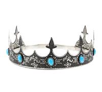 KJHBV Couronne Royale Vintage en Métal Couleur Argenté Antique Strass Bleu, Accessoire de Coiffure Masculine pour Bal de Fin D'année et Cosplay, Diadème de Roi Rétro pour Homme,