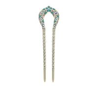 KJHBV Épingle à Cheveux en Alliage Bleu à Double Pointe Forme en U Cristaux Incrustés, Accessoire Élégant pour Chignons Solide Lors de Banquets et Réunions D'église
