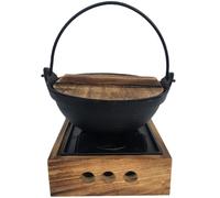 KJHBV Sukiyaki Fondue Hotpot domestique Hot Pot familial Chinoise Hot Pot Shabu Shabu Marmite De Camping Poêle à Barbecue Nabe Individuel Servir Donabe Marmite Électrique Bois + Fer Avec Couverture
