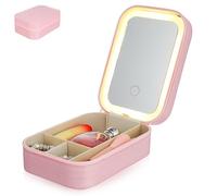 KJHBV Trousse de Maquillage Portable avec Miroir LED Rechargeable Compartiments Divisés pour Cosmétiques et Bijoux Petite Pochette Voyage Compacte et Protectrice Accessoire