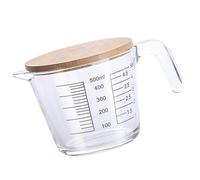 KJHBV Verre Doseur la Cuisine en Verre Résistant la Chaleur avec Couvercle en Bois, Gradué et Réutilisable pour Cuisson et Pâtisserie, 1 Pièce