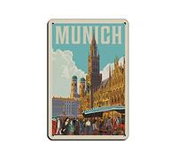KJHBVND Affiche de voyage vintage Munich Allemagne en étain vintage Pub Club Café Bar Décoration murale Poster rétro 20,3 x 30,5 cm