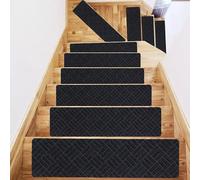 KJHFD Auto-adhésif Non glissé Tapis 14 Paquets d'escalier Noir pour étapes en Bois