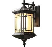 KJHFD Boîte carré en métal Clair rétro-étanche Chinois Noir 17,3 "High Outdoor Courtyard Porch Mission Sconce Japanese Grosted Glass Lantern Pannel Staircase Balcon Garden Wall Lampe Murale
