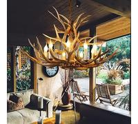 KJHFD Cerf Antler Chandelier Brun Brown Luxury Lig 8 ligs e12, américain résine rétro Lampes à cor