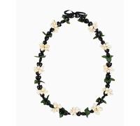 KJHFD Collier Black Ribbon Beach Garland avec Feuilles Vertes des Fleurs Blanches réglables