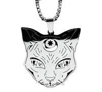 KJHFD Collier de Chat Noir Goth Wicca en Argent Sterling 925 pour Femmes, Charme de Chat Noir de Sorcellerie Heptagram - Collier de Chat d'halloween, Bijoux de Chat Noir, Collier Ras du Cou de